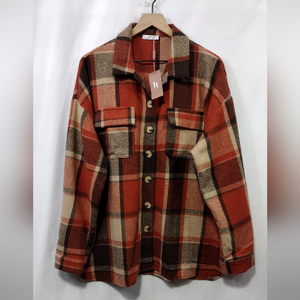 NWT Hotouch Plaid Shacket Women's XXL Multicolor Retro 90s Y2K Casual Comfy